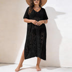 Damen Häkelstrandkleid mit V-Ausschnitt und seitlichem Schlitz R&B