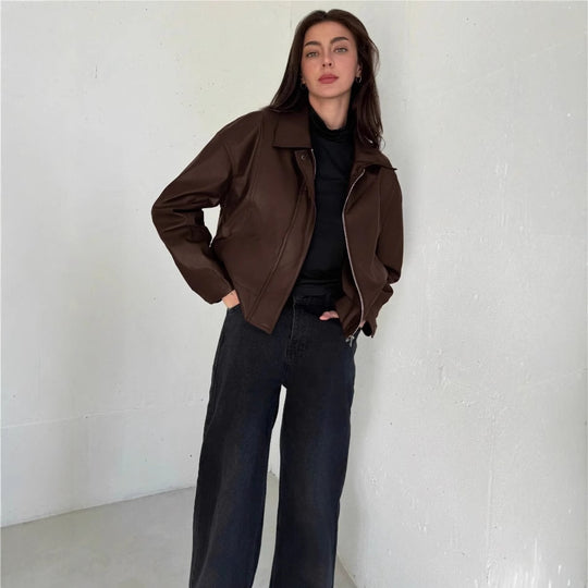 Damen Kunstlederjacke im modernen Biker-Stil R&B