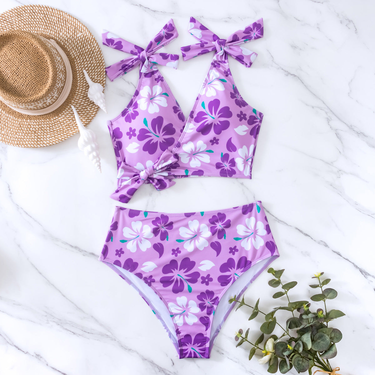 Damen Hochtaillierter Blumen-Bikini-Set R&B