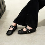 Damen Ballerinas aus weichem Veloursleder mit modischem Riemendesign und stilvollen Druckknöpfen R&B
