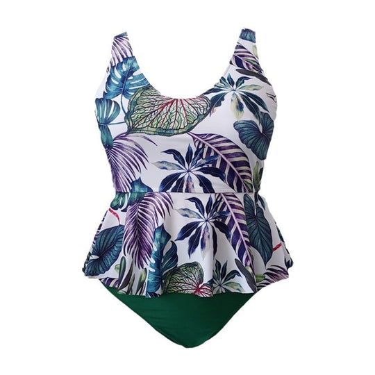 Damen Tankini mit floralem Peplum-Oberteil und figurformendem Höschen R&B