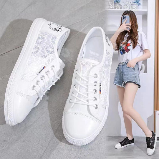 Damen modische Sneaker mit elegantem Spitzendesign und atmungsaktiver Spitzenstruktur R&B