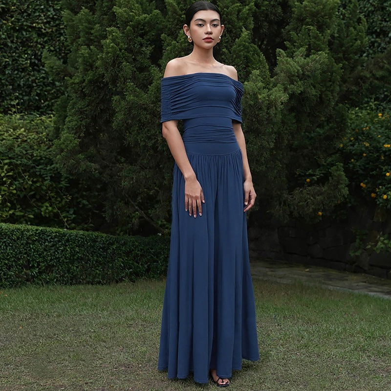 Damen Elegantes Maxikleid mit schulterfreiem Design und Raffung R&B