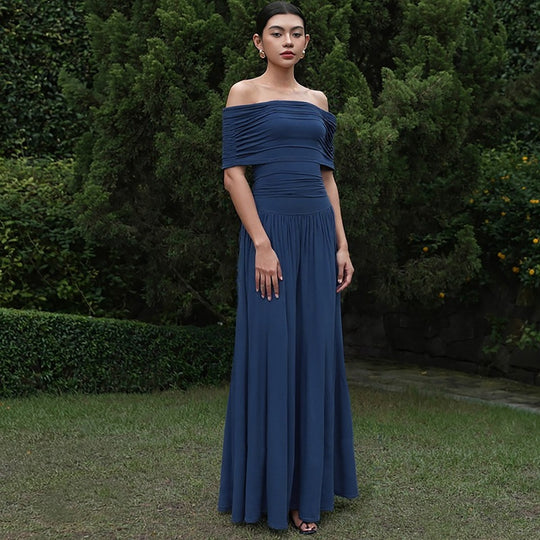 Damen Elegantes Maxikleid mit schulterfreiem Design und Raffung R&B