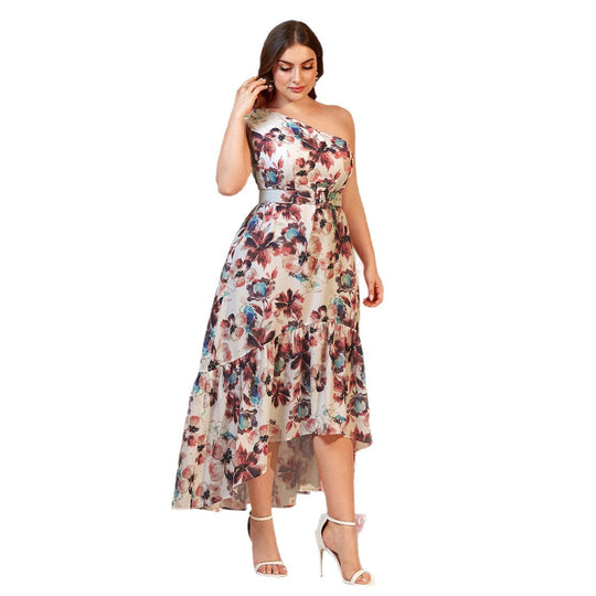 Damen A-Linien Maxikleid mit asymmetrischem Saum und floralem Design R&B