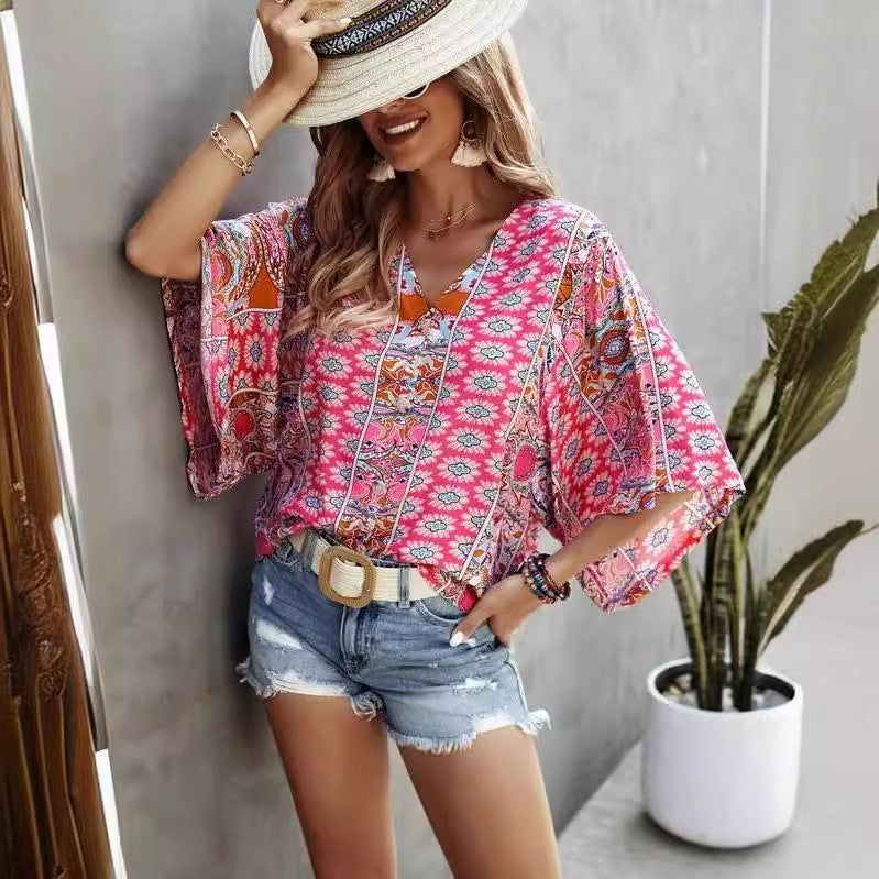 Damen Tunika mit floralem Muster und seitlichen Schlitzen R&B