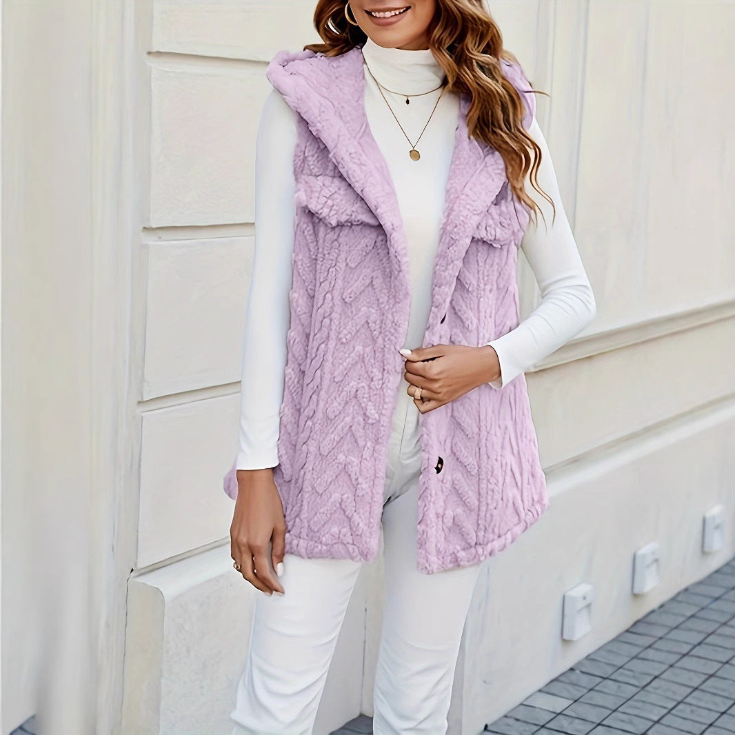 Damen lange Strickweste mit kapuze und aufgesetzten Taschen R&B