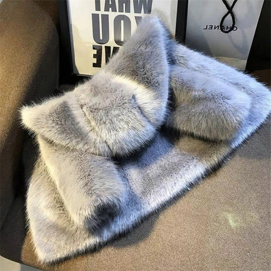 Damen Elegante Kunstfelljacke mit voluminösem Kragen und Schalkragen R&B