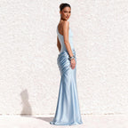 Damen Elegantes asymmetrisches Abendkleid mit fließendem Satin und raffiniertem Drapierungsdetail EB