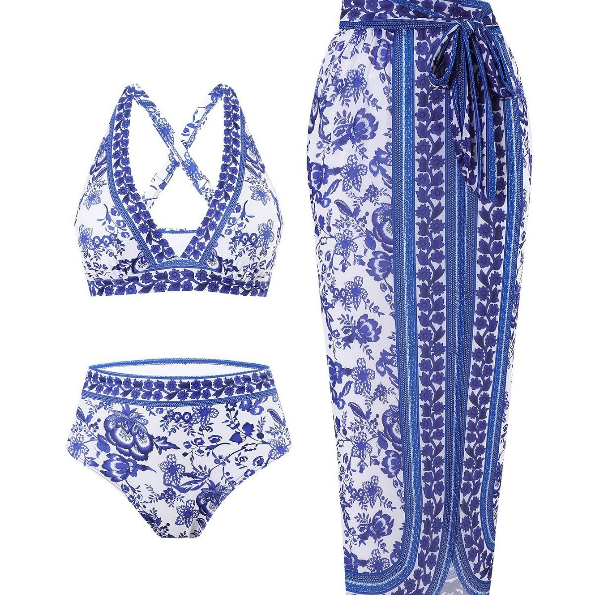 Damen eleganter Einteiler Badeanzug mit passendem Wickelrock R&B