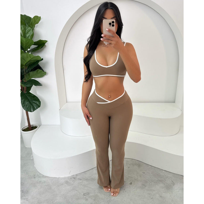 Damen Sportliches Zweiteiler Set mit kurzer Oberteil und flared Leggings R&B