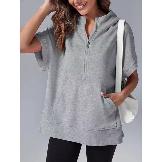 Damen Lässiger Kapuzenpullover mit Reißverschluss und praktischen Taschen R&B