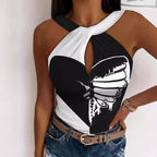 Damen figurbetontes Body mit kreativem Cut-Out und grafischen Details R&B