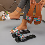 Damen Modische Pantoletten mit Schmuckdetails