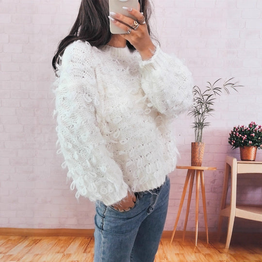 Damen lässiger Oversized-Pullover aus strukturiertem Material mit einzigartigem Design R&B