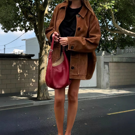 Damen lässige Wildlederjacke mit strukturiertem Design R&B