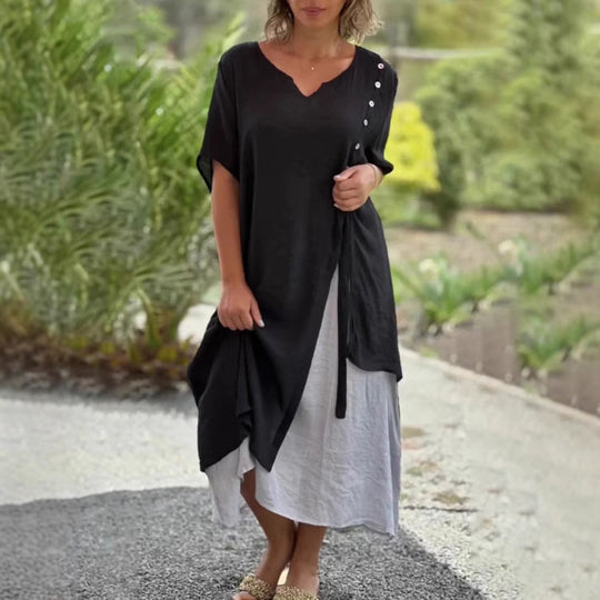 Damen Strandkleid mit asymmetrischem Schnitt und eleganten Knopfdetails Heidi-Mode