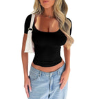 Damen Figurbetontes Kurzarmshirt mit Rundhalsausschnitt R&B