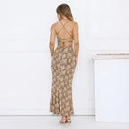 Damen figurbetontes Maxikleid mit floralem Muster und tiefem V-Ausschnitt EB
