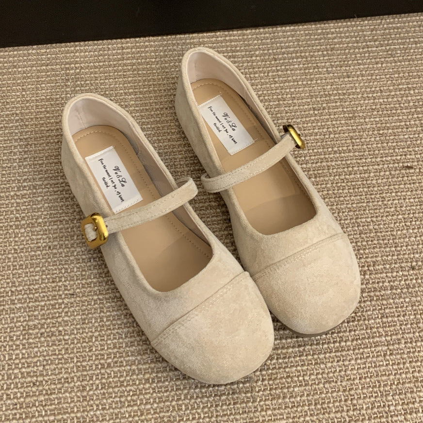 Damen Ballerinas mit modischem Riemchen und goldener Schnalle R&B