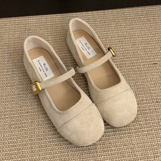 Damen Ballerinas mit modischem Riemchen und goldener Schnalle R&B