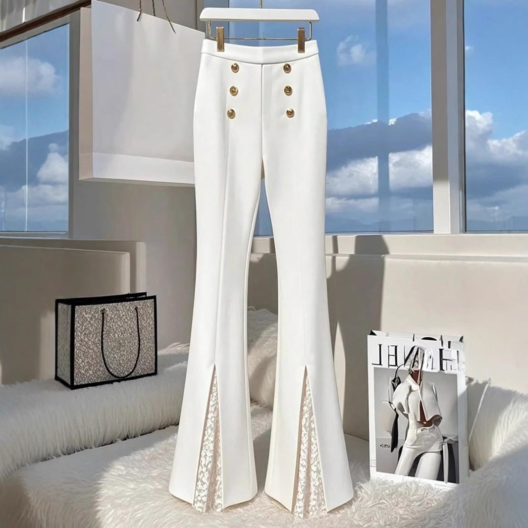 Damen Modische Flared-Hosen mit eleganten Knopfdetails und seitlichem Schlitz R&B