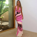 Damen Elegantes Maxikleid mit Halsband und raffinierten Farbverlauf R&B
