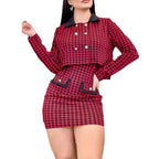 Damen modisches Ensemble mit kariertem Design und tiefem Kragen R&B