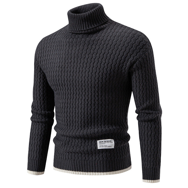 Herren Strickpullover mit hochabschließendem Kragen und strukturiertem Muster R&B