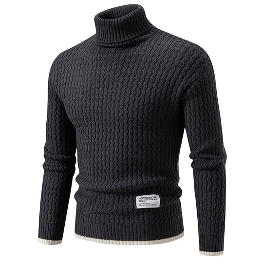 Herren Strickpullover mit hochabschließendem Kragen und strukturiertem Muster R&B
