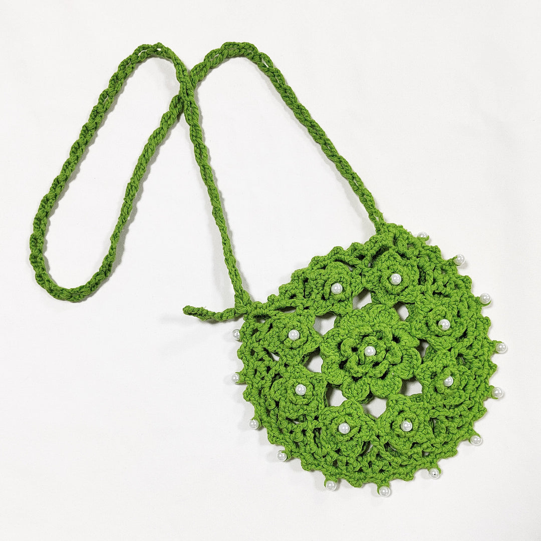 Damen handgefertigte Häkel-Handtasche mit Perlenschmuck R&B