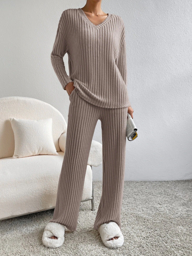 Damen Lässiges Freizeitsweat-Set mit V-Ausschnitt und weitem Schnitt R&B