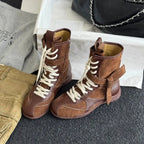 Damen modische Schnürstiefel mit praktischem Reißverschluss und robustem Sohlenprofil R&B