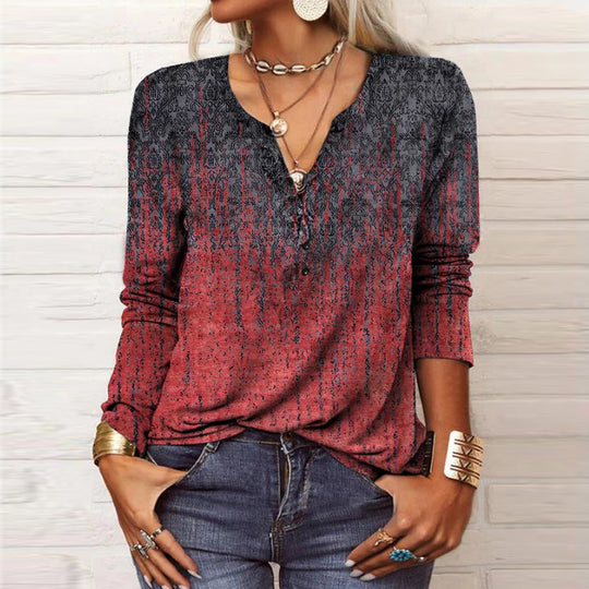 Damen langärmliges Casual-Shirt mit verspieltem Muster R&B