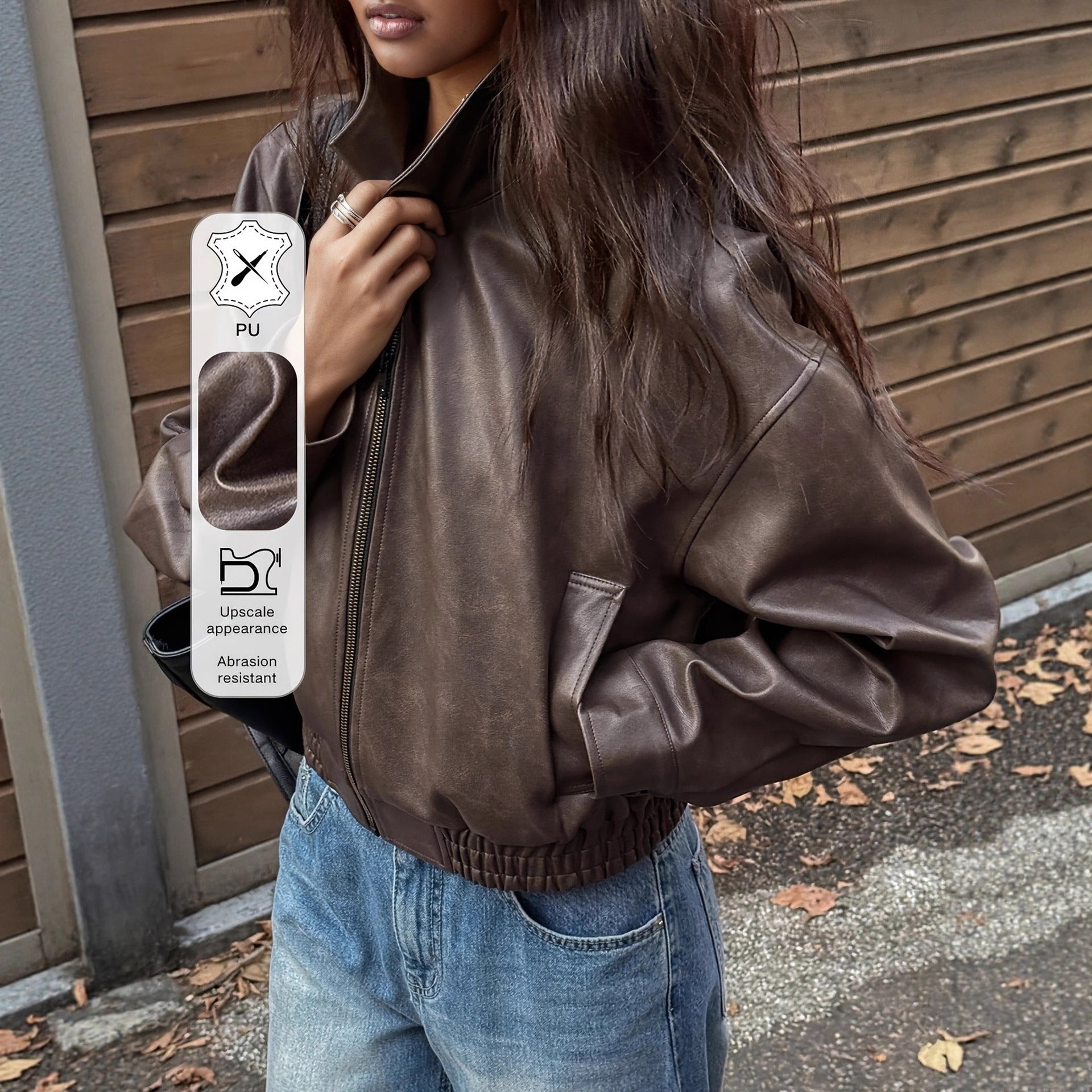 Damen Oversize Kunstlederjacke im modernen Look mit praktischem Reißverschluss und elastischem Bund R&B