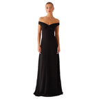 Damen Abendkleid mit Off-Shoulder-Design und elegantem Punktmuster R&B