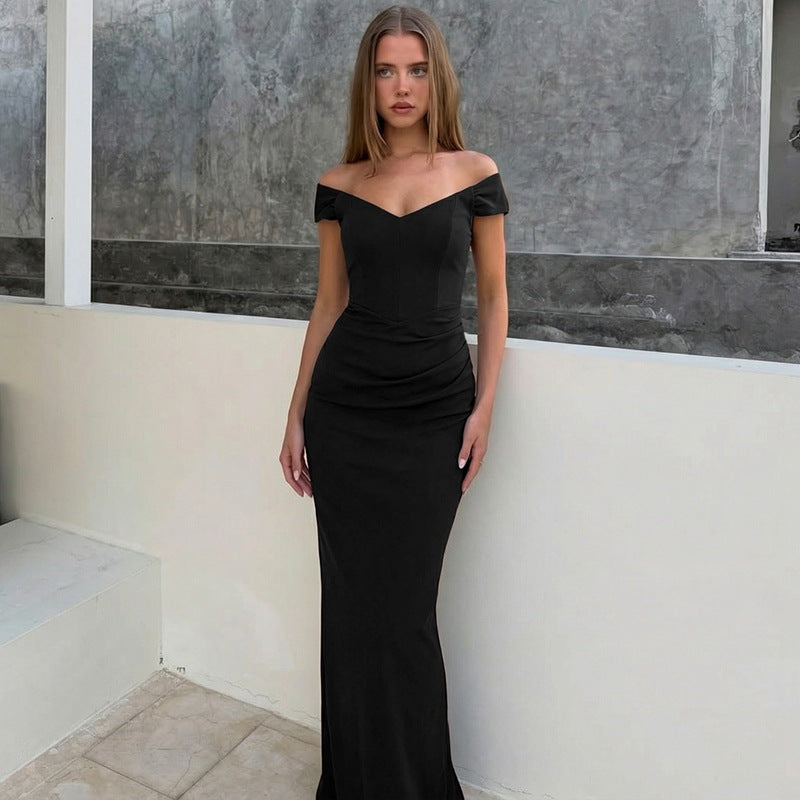 Damen Elegantes Maxikleid mit verführerischem V-Ausschnitt und transparenten Ärmeln R&B
