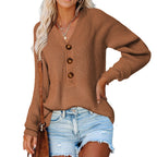 Damen Strickpullover mit vorderem Knopfverschluss und lässigem Schnitt R&B
