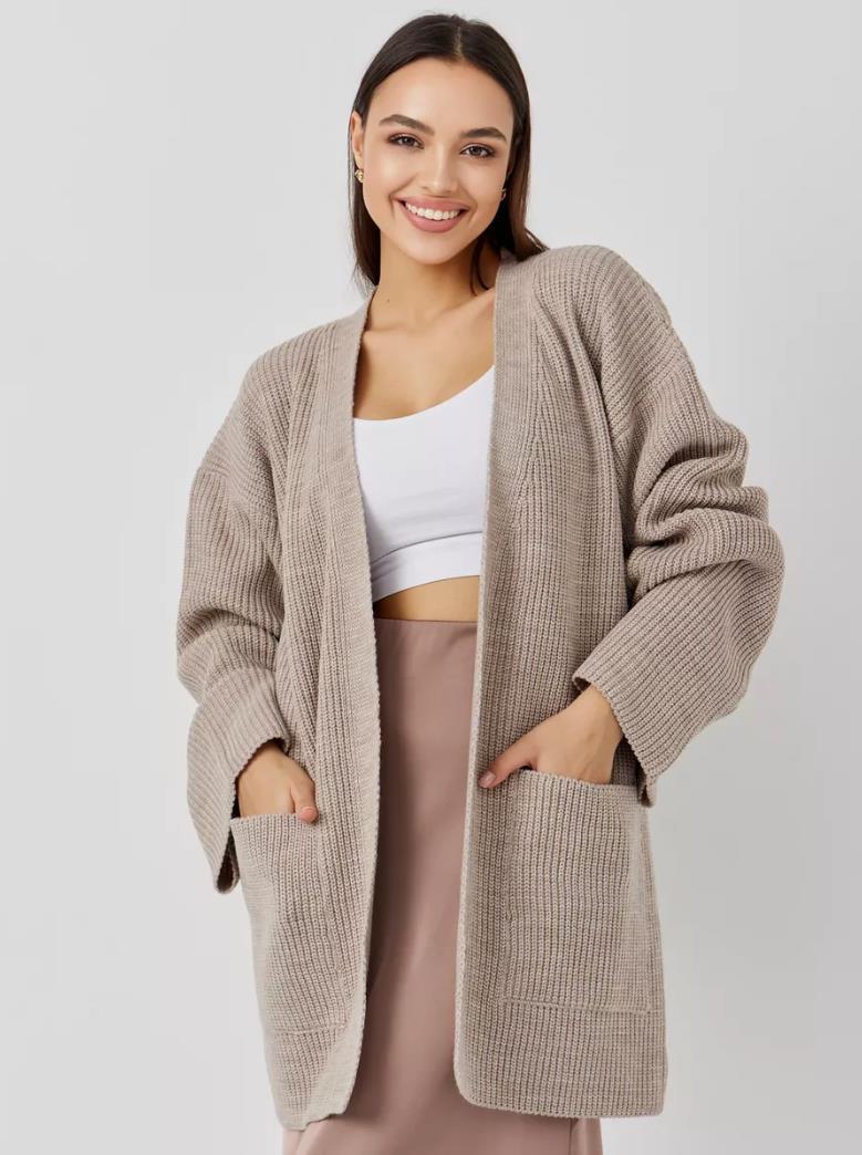 Damen Großer Strickcardigan mit voluminösen Ärmeln und praktischen Taschen R&B
