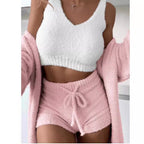 Damen kuscheliges Lounge-Set mit Cropped Top und Shorts