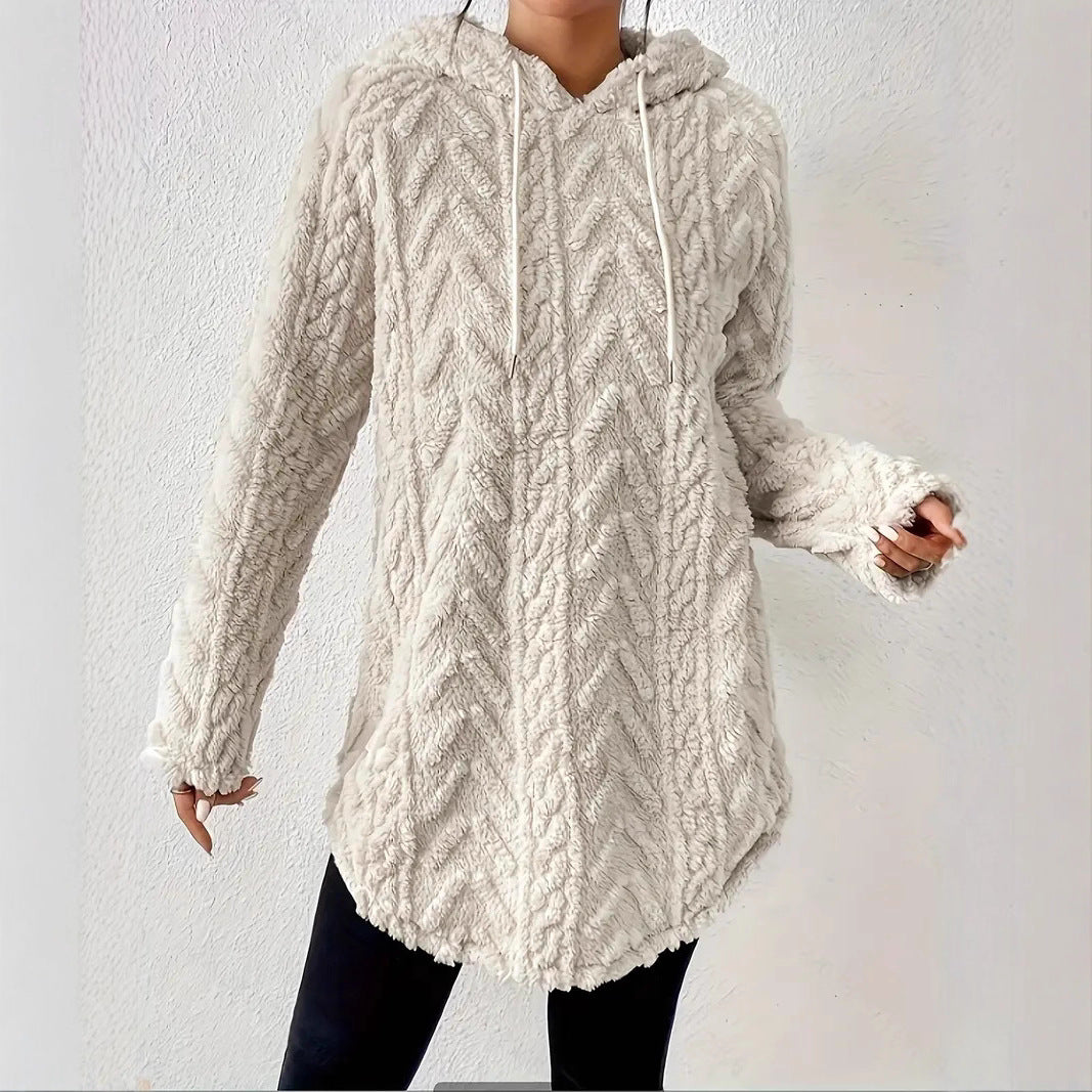 Damen Kapuzenpullover mit weichem Plüsch und modischem Zopfmuster R&B