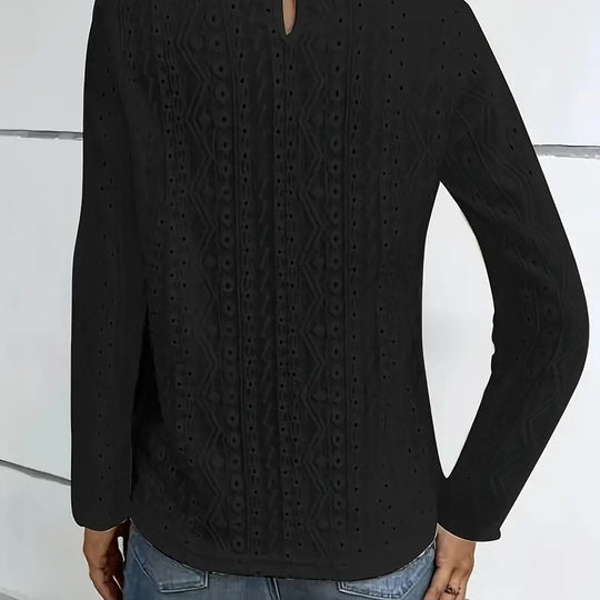 Damen elegante Bluse mit Spitzeneinsätzen und detailliertem Lochmuster R&B