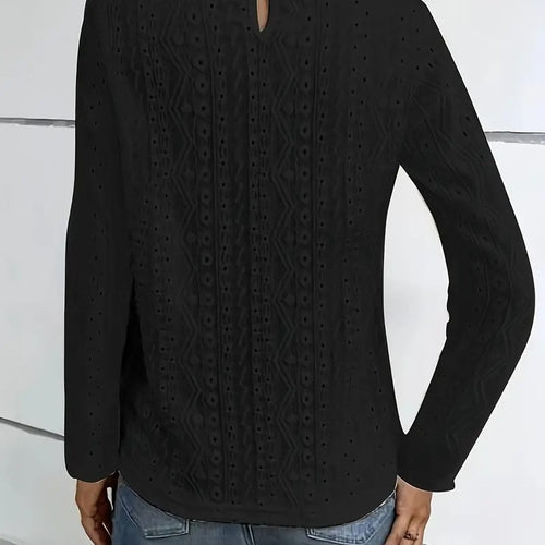 Damen elegante Bluse mit Spitzeneinsätzen und detailliertem Lochmuster R&B