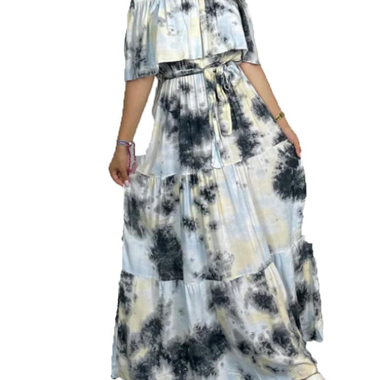 Damen Maxikleid mit Off-Shoulder-Design und geschmackvollem Bindegürtel R&B