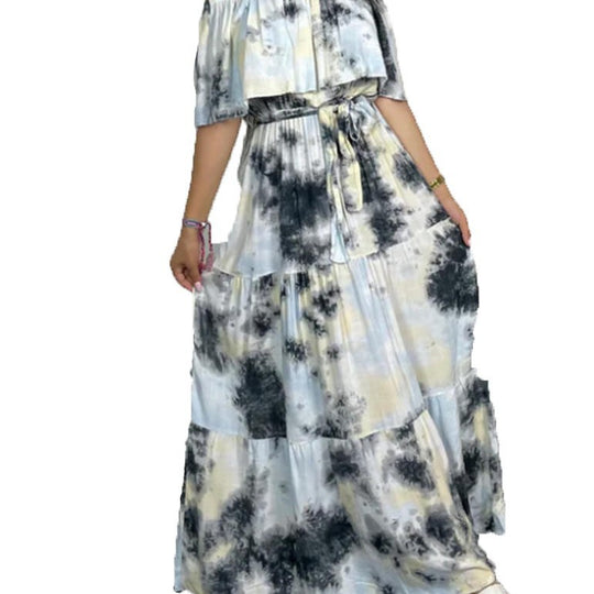 Damen Maxikleid mit Off-Shoulder-Design und geschmackvollem Bindegürtel R&B