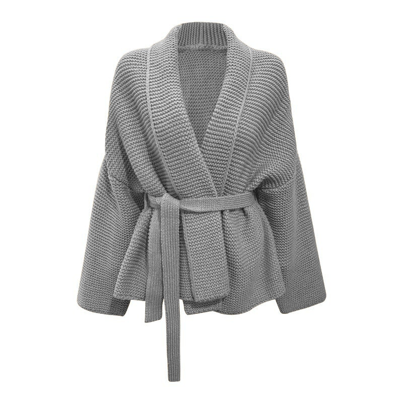Damen Grobstrickjacke mit breitem Gürtel und weitem Schnitt R&B