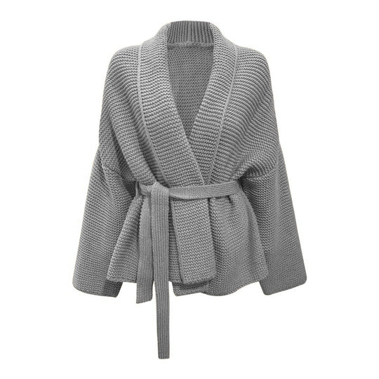 Damen Grobstrickjacke mit breitem Gürtel und weitem Schnitt R&B