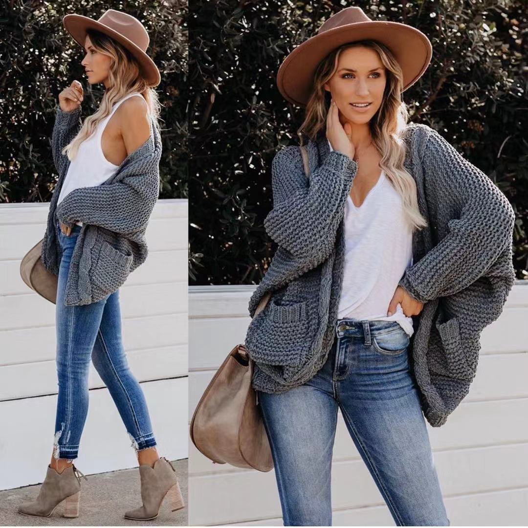 Damen Grobstrickjacke mit lässigen Konturen und großen Taschen R&B