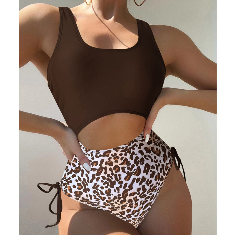 Damen Schwimmanzug mit hohem Schnitt und lebhaftem Leopardenmuster R&B