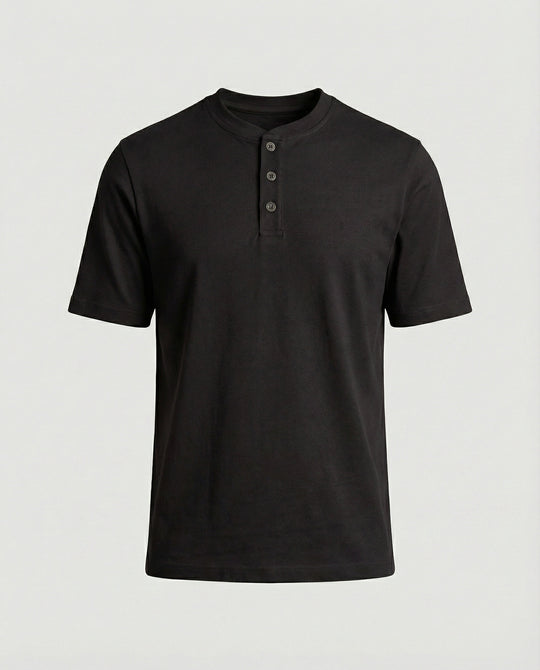 Lässiges Herren Henley T-Shirt aus Roma-Stoff Loose Fit Kurzarm Shirt
